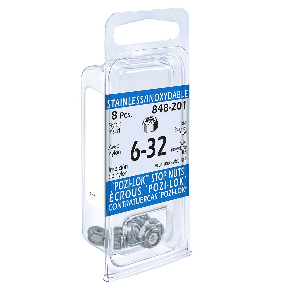 Paulin 632 Nylon Insert Stop Nuts Unc, 188 Stainless Steel, 8pcs