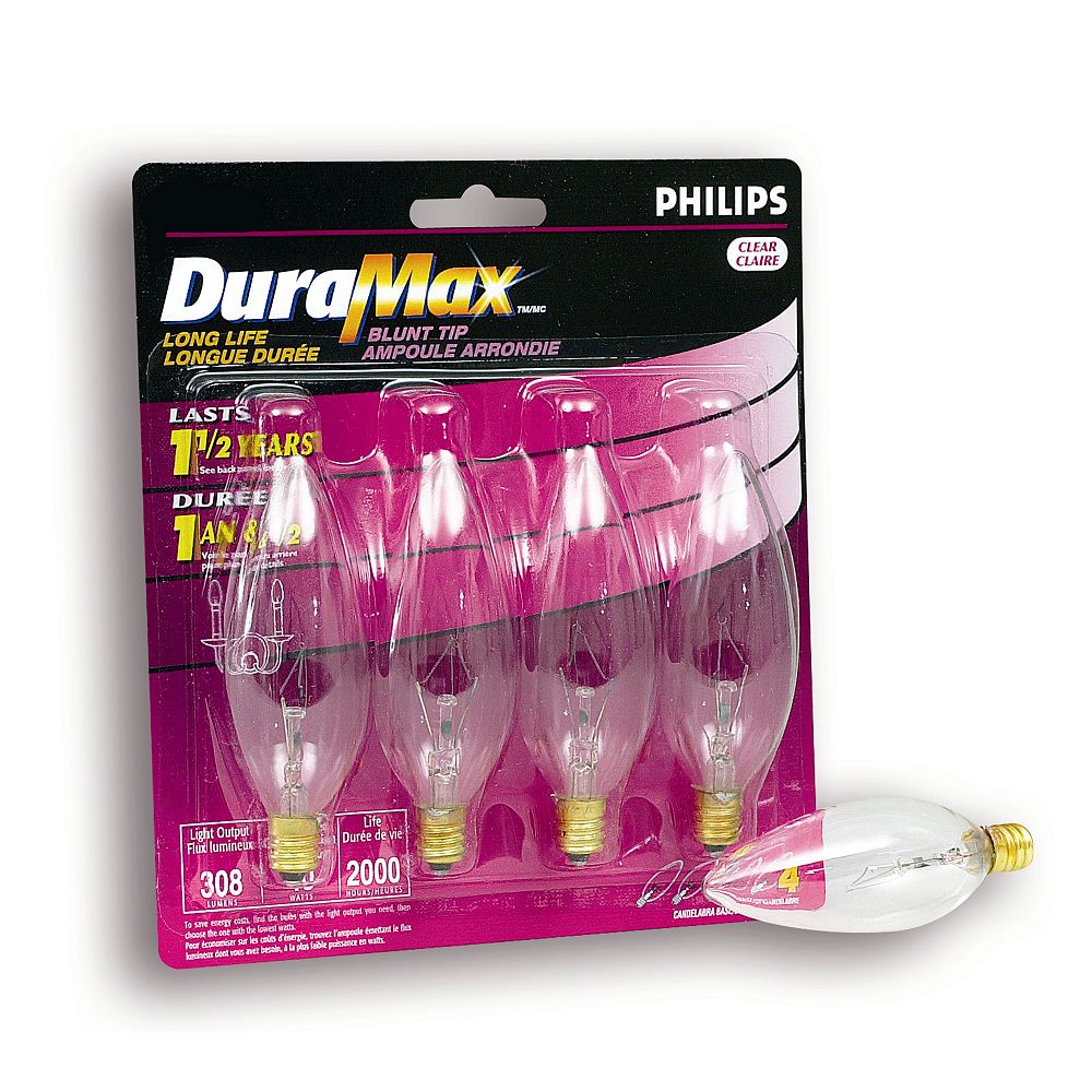 Duramax 25 Watt Clear Blunt Tip Chandelier Incandescent Light Bulb (4Pack) The Home Depot Canada