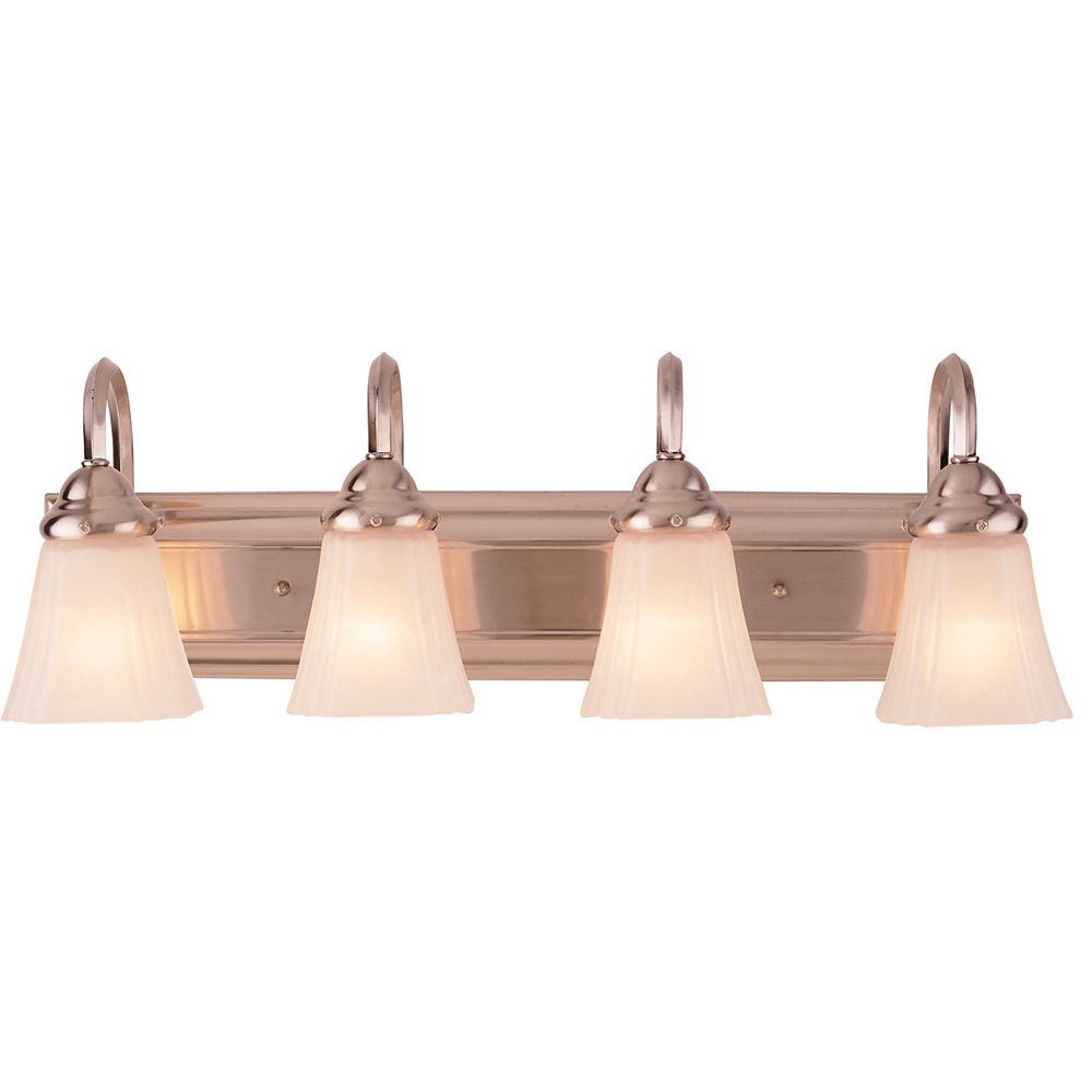 Hampton Bay 4 Light Brushed Nickel Vanity Light With Frosted Glass And Square Back Plate The Home Depot Canada