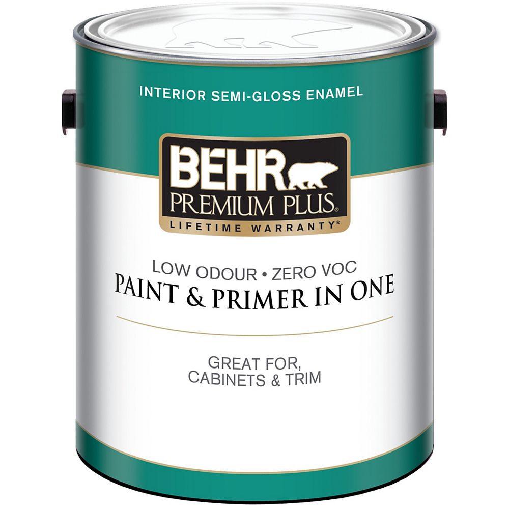 Behr Premium Plus Interior Semi Gloss Enamel Paint Ultra Pure White 3 79 L The Home Depot Canada