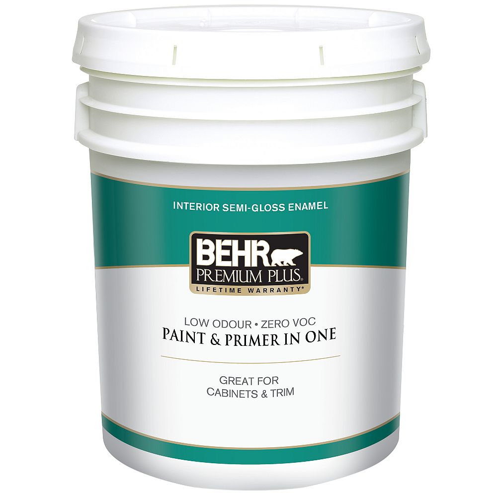 Behr Premium Plus Interior Semi Gloss Enamel Paint Ultra Pure White 18 9 L The Home Depot Canada Interior Semi Gloss Enamel Paint, Behr Cabinet And Trim Paint Home Depot