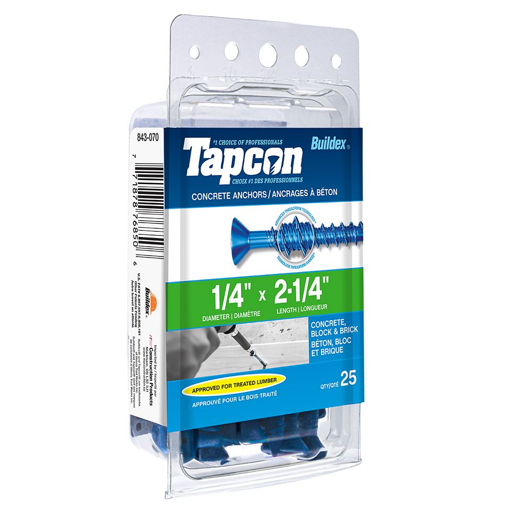 Tapcon 1/4inch x 21/4inch Flat Head Phillips Drive Concrete Screw 25 Pack The Home Depot
