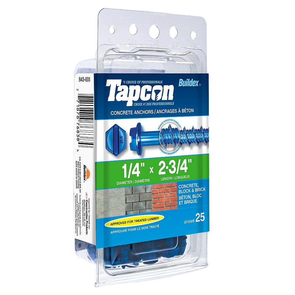 Tapcon 1/4inch x 23/4inch Slotted Hex Head Concrete Screw 25 Pack