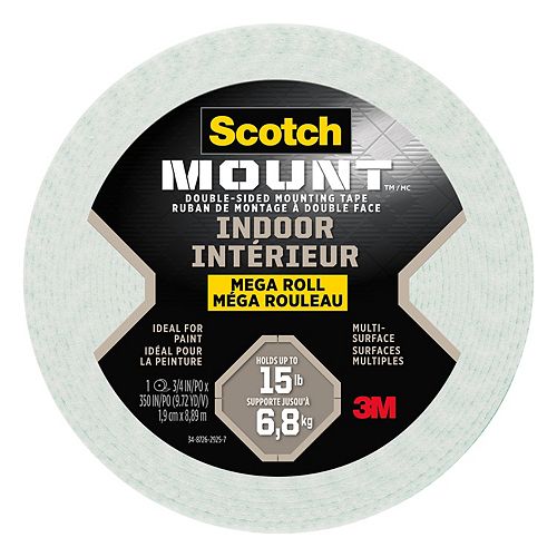 Scotch-Mount Indoor Double-Sided Mounting Tape Mega Roll 110H-LONGDC-EF, 0.75 in x 350 in (1.9 cm x 8.89 m), 1 Roll/Pack