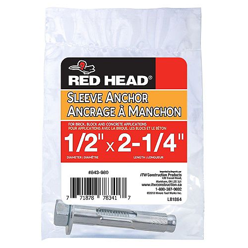 Paulin 1/2inch x 2inch Short Size LagShield Anchor 3/4inch Drill