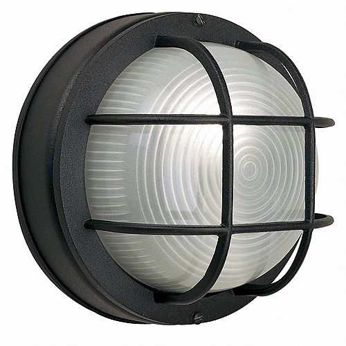 Hampton Bay 60W 1-Light Black Cast Aluminum 8-Inch Round Bulkhead Outdoor Wall Light