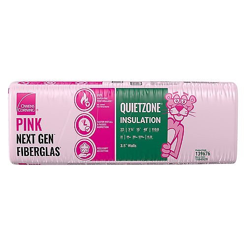 QuietZone EcoTouch PINK FIBERGLAS Acoustic Insulation 15-inch x 48-inch x 3.5-inch (110.0 sq.ft.)