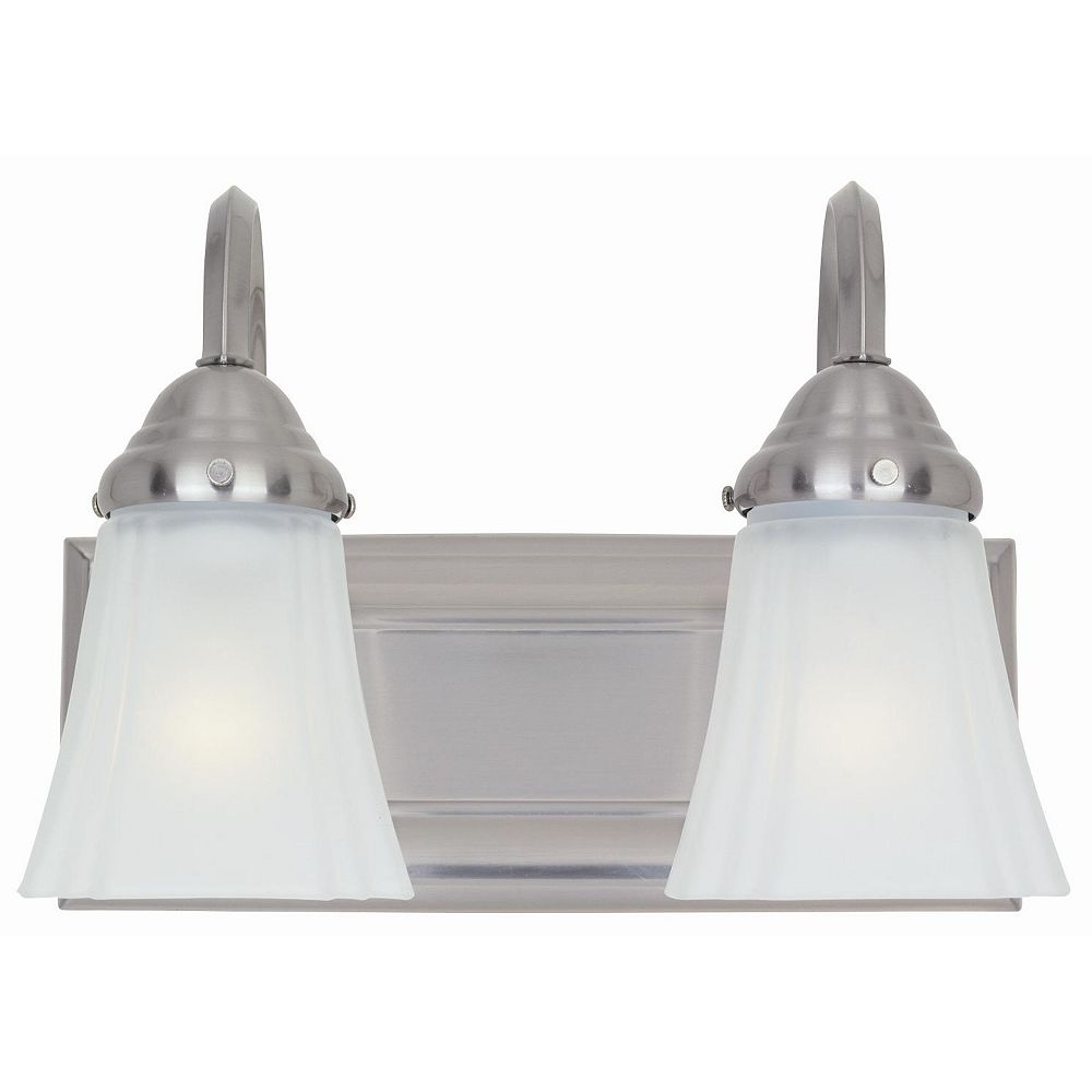 Hampton Bay 2 Light Brushed Nickel Vanity With Frosted Glass Shades The Home Depot Canada Hampton Bay 2 Light Brushed Nickel, Bathroom Light Fixtures Home Depot Canada