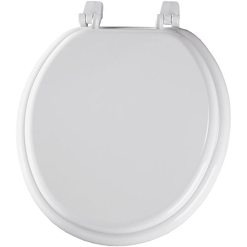 Round Wood Toilet Seat with Top-Tite Hinge in White