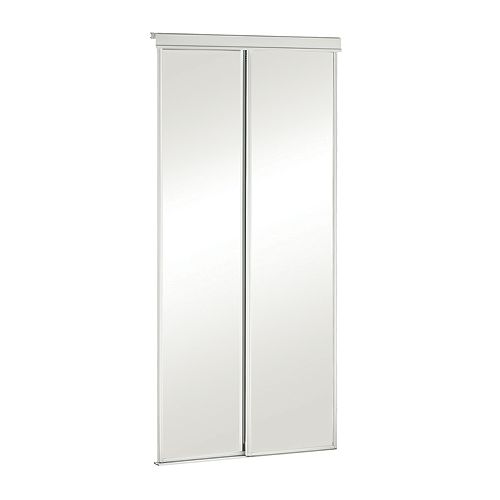 48-inch White Framed Mirrored Sliding Door