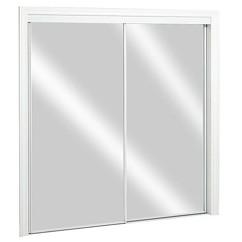 48-inch x 80-inch Steel White Framed Top Roll Sliding Mirror Door