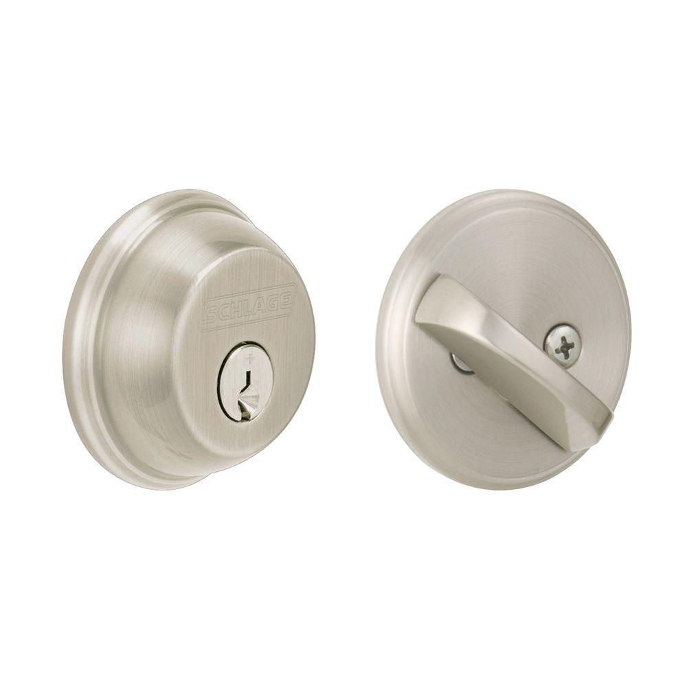 Schlage Single Satin Nickel Cylinder Deadbolt | The Home Depot Canada