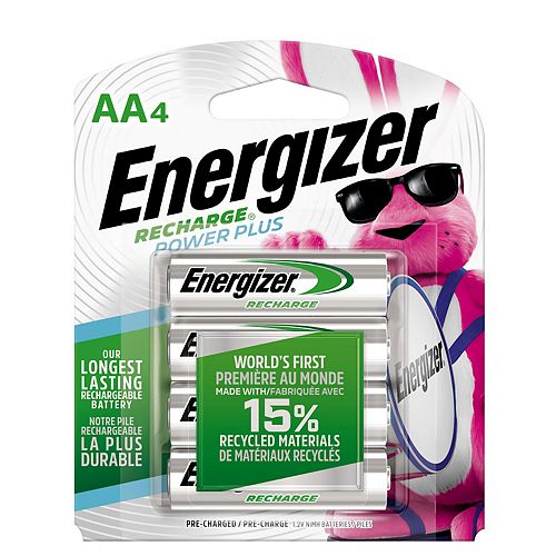 Energizer Recharge Power Plus Rechargeable AA Batteries, 4 Pack