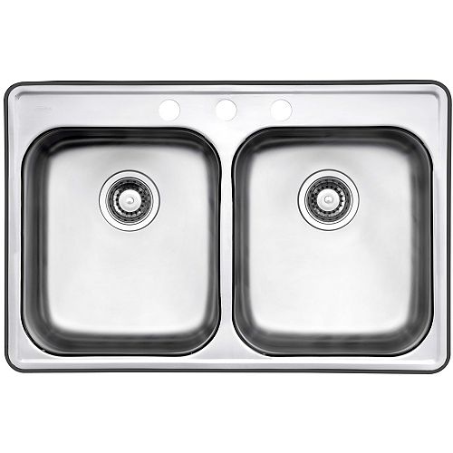 32-inch 3-Hole Drop-In Double Bowl Kitchen Sink in Stainless Steel