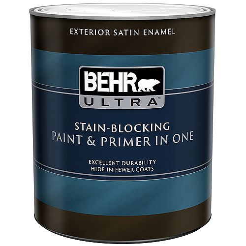 Exterior Satin Enamel Paint & Primer in One - Ultra Pure White, 946ML