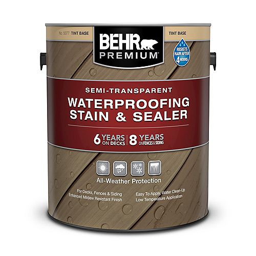 Behr Premium Semi-Transparent Waterproofing Stain & Sealer - Tint Base No. 5077, 3.79L