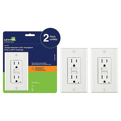 Decora 15 Amp Tamper-Resistant Slim GFCI Receptacle/Outlet with Wall Plate (2-Pack)