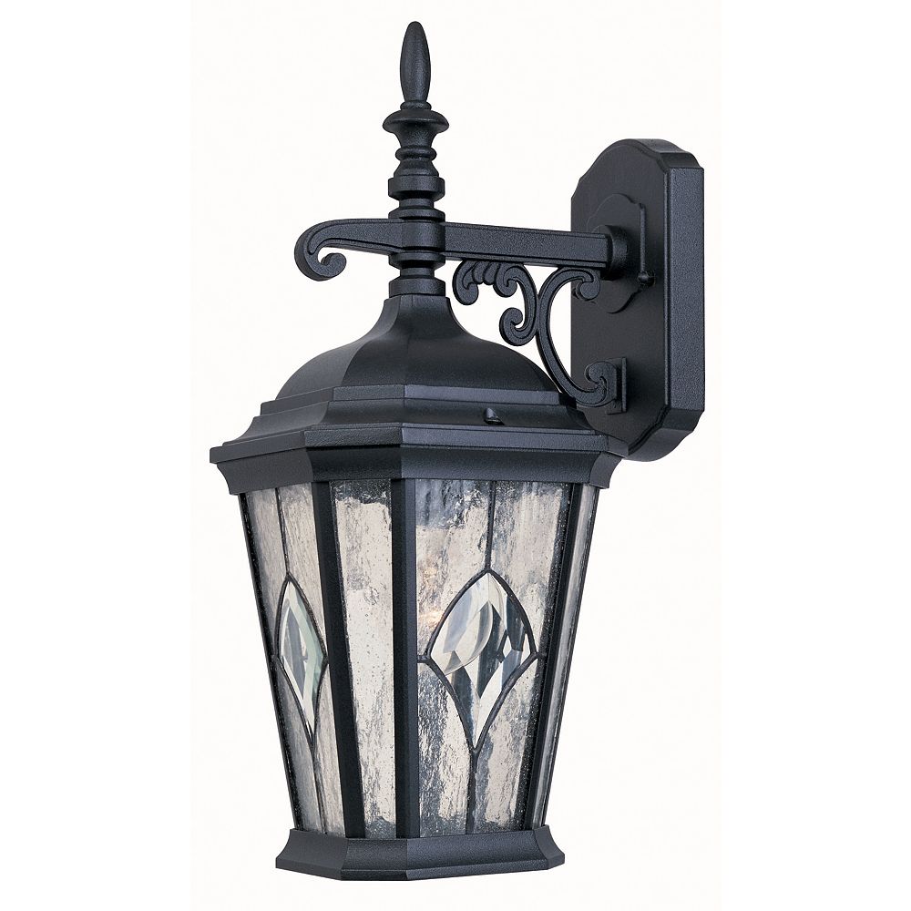 Hampton Bay 100W 1-Light Black Outdoor Wall Lantern with Seedy Glass