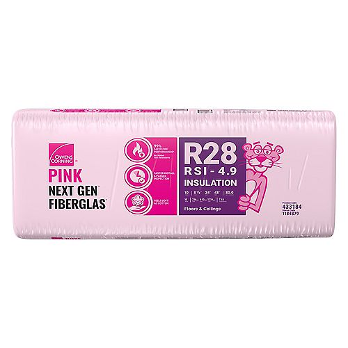 R-28 EcoTouch PINK FIBERGLAS Insulation 24-inch x 48-inch x 8.5-inch (80 sq.ft.)