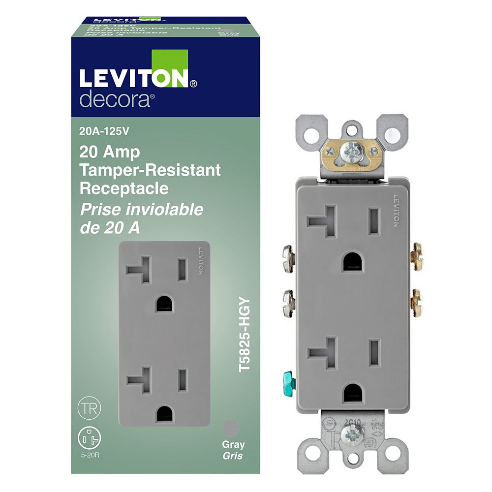 Leviton 20a Tamper Resistant Decora Duplex Receptacleoutlet Grey The Home Depot Canada 0184