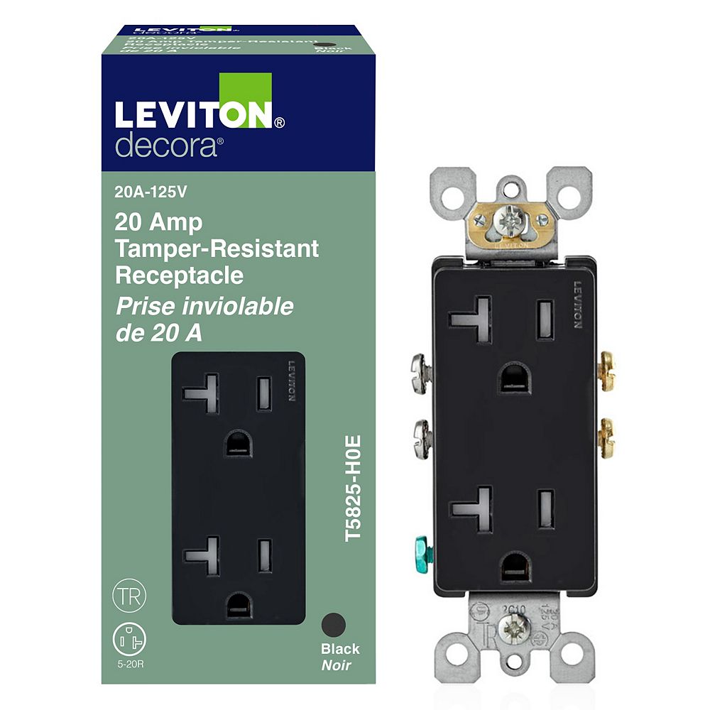 Leviton 20A TamperResistant, Decora duplex Receptacle/Outlet Black