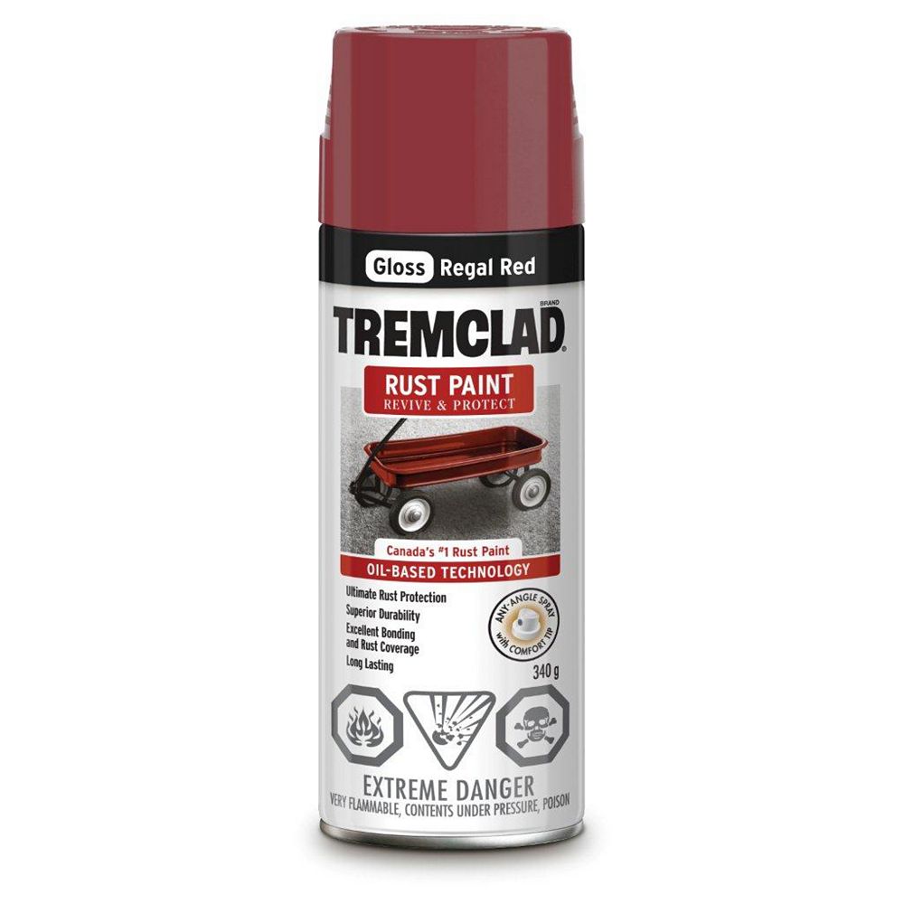 TREMCLAD Oil-Based Rust Paint In Gloss Regal Red, 340 G Aerosol Spray Paint Sprayer With Oil Based Paint