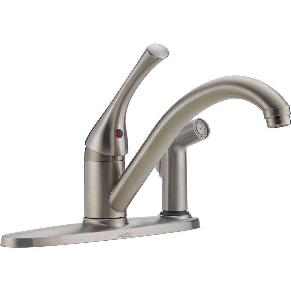 Delta Classic Single Handle Kitchen Faucet with Spray, Stainless Steel Stainless Steel Delta Kitchen Faucets