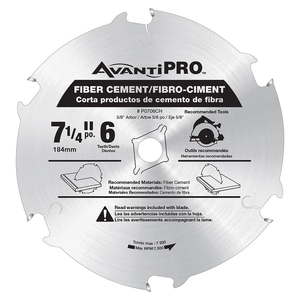 Avanti Pro 7 1/4inch x 6 Tooth Carbide Tipped Circular Saw Blade for Fibre Cement Cutting The