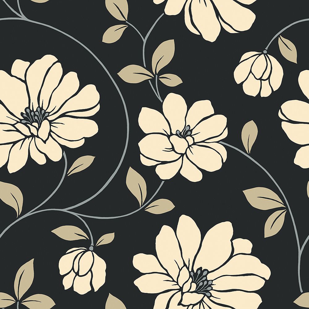 The Wallpaper Company 20.5 In. W Beige and Black Large Scale Dramatic