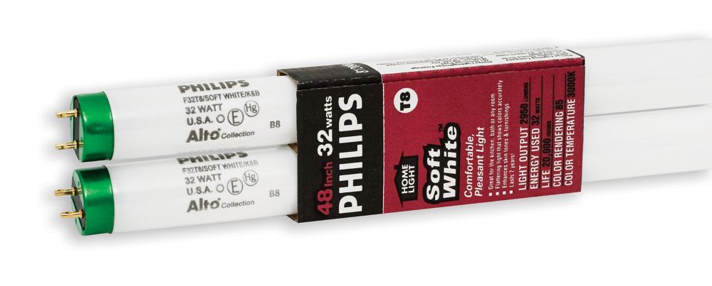 Philips 32W T8 48-inch Soft White (3000K)Fluorescent Light Bulb (2-Pack ...