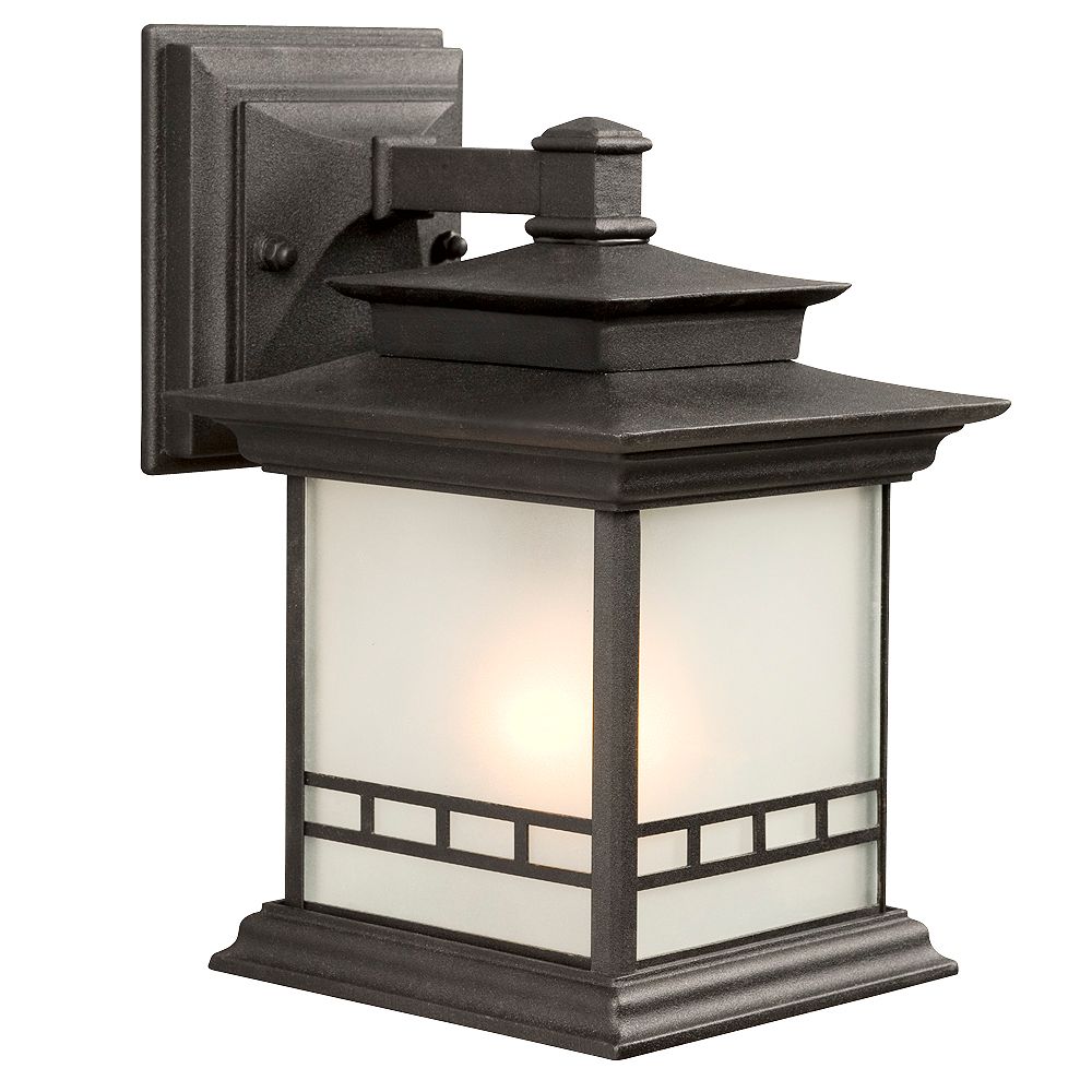Hampton Bay 100W 1Light Black Outdoor Wall Lantern with Frosted Glass