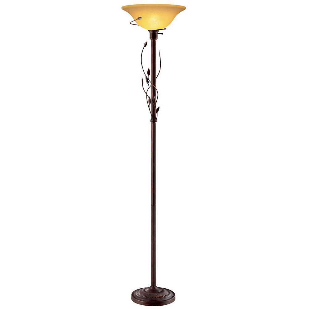Hampton Bay 72-inch Floor Lamp in Burnished Copper with Frosted Amber