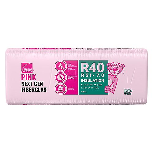 R-40 EcoTouch PINK FIBERGLAS Insulation 24-inch x 48-inch x 11-inch (48 sq.ft.)