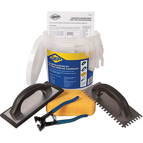 Ceramic Floor Tile Installation Kit Including a Trowel, Float, Nippers, Gloves, Sponge and Bucket