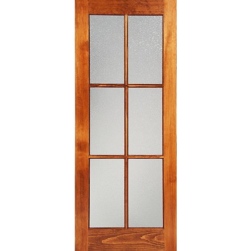 24-inch x 80-inch Clear Pine Interior 6 lite French Door with Konfetti Privacy Glass