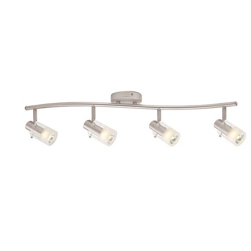 4-Light Brushed Steel Wave Bar Track Lighting Fixture with Cylinder Glass Shades