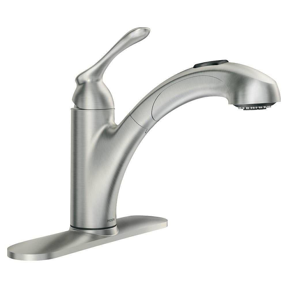 Moen Banbury Single Handle Pull Out Sprayer Kitchen Faucet With Power Clean In Spot Resist The Home Depot Canada