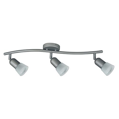 3-Light Semi-Flushmount Track Light Fixture in Brushed Nickel with Etched Glass Shades