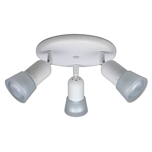 3-Light Semi-Flushmount Ceiling Light Fixture in Matte White with Etched Glass Shades