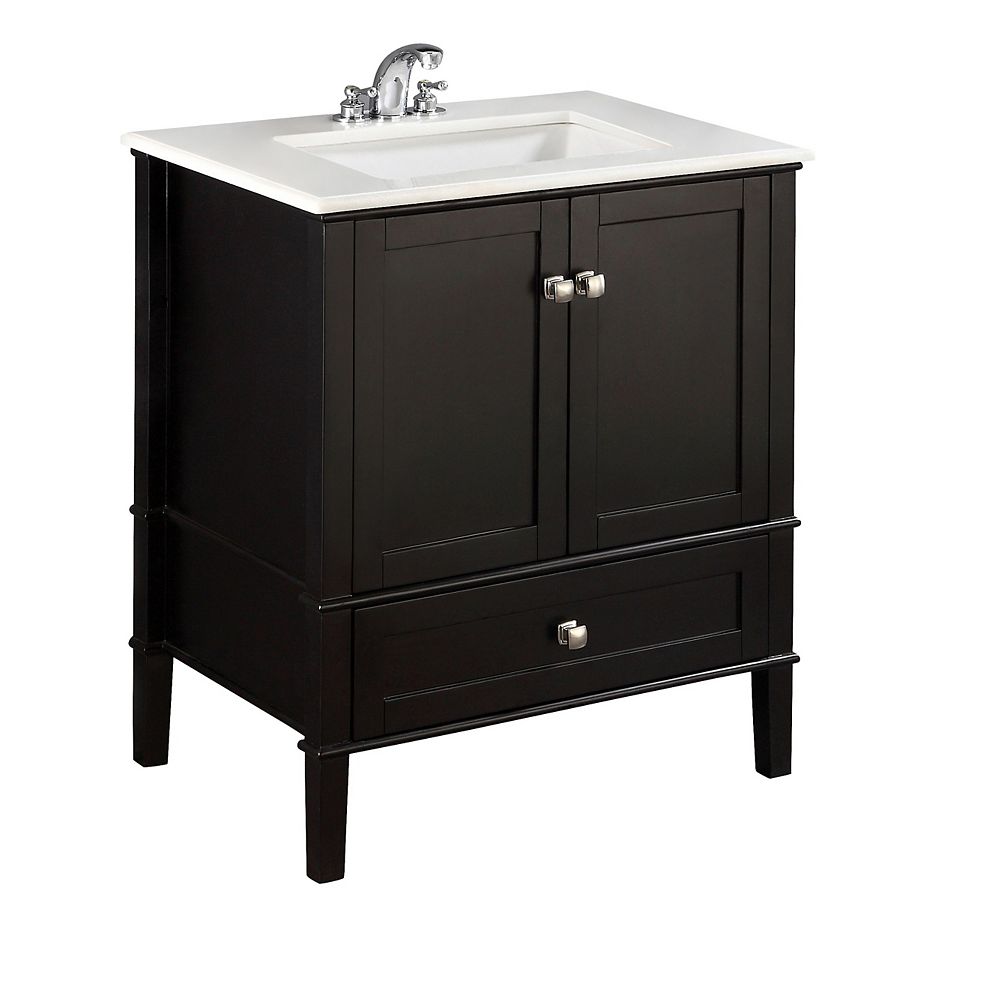 Simpli Home Chelsea 31 Inch W 1 Drawer 2 Door Freestanding Vanity In Black With Quartz Top The Home Depot Canada