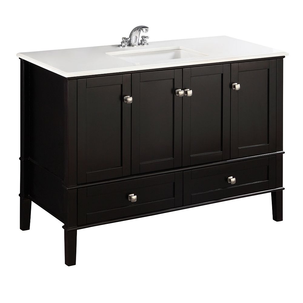 Simpli Home Chelsea 48 Inch Vanity In Black With Quartz Marble Vanity Top In White The Home Depot Canada