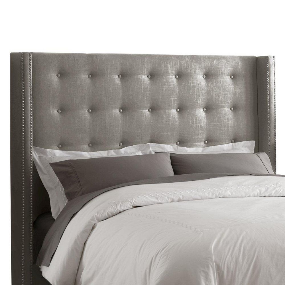 Skyline Furniture Queen Nail Button Tufted Headboard in Linen Grey with ...