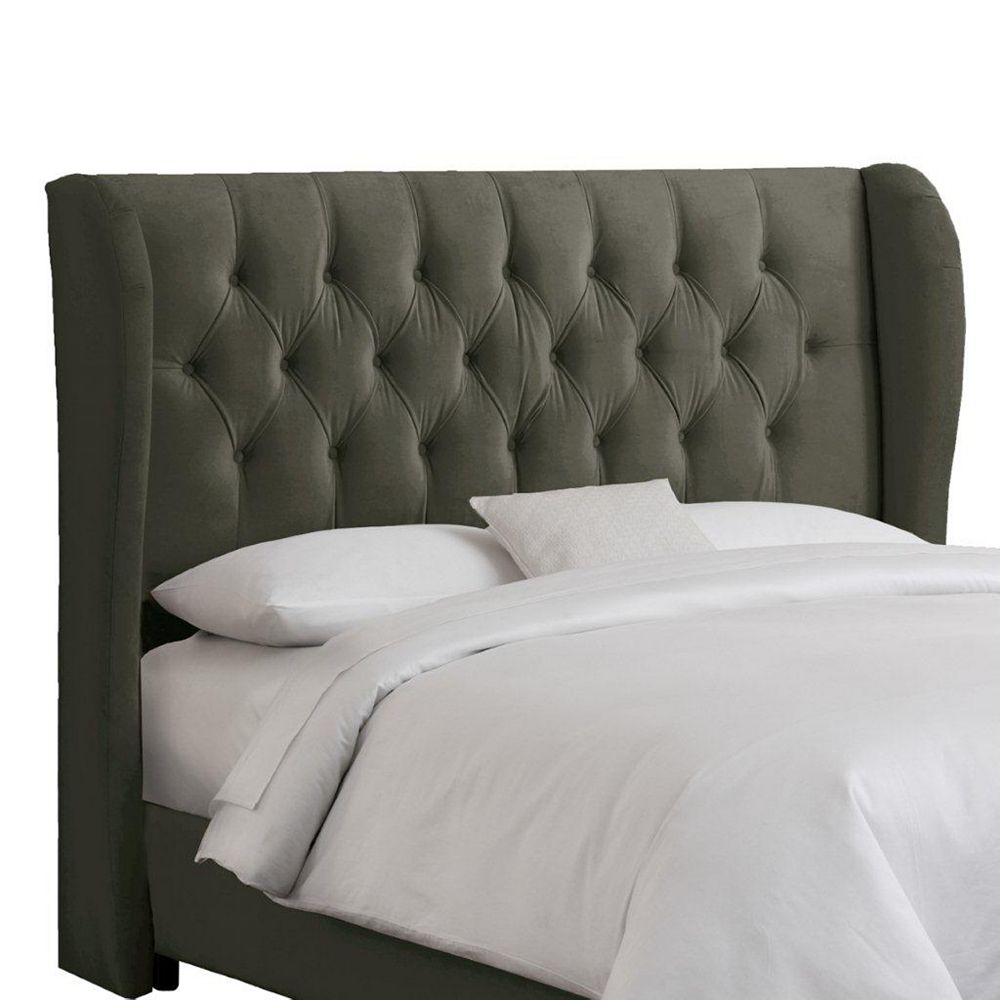Skyline Furniture King Tufted Wingback Headboard in Velvet Pewter The