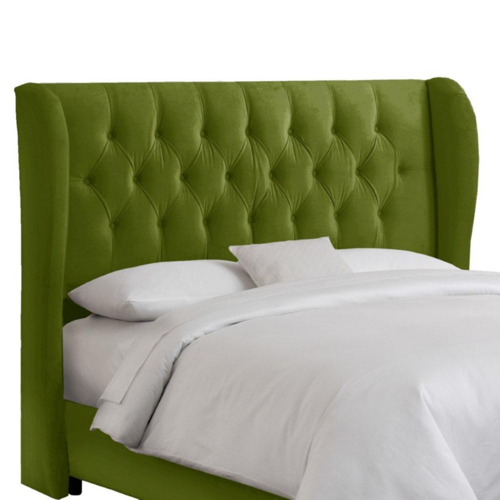 Burney Scalloped Light Green Velvet Upholstered Twin Size Headboard   P 1000654065 