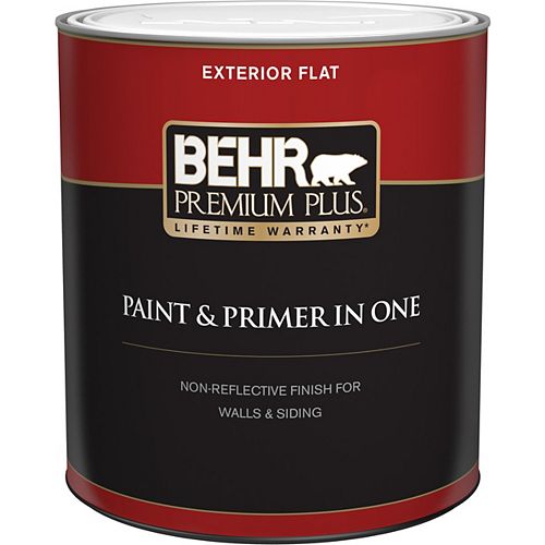 Behr Premium Plus Exterior Paint & Primer in One, Flat - Medium Base, 946 mL