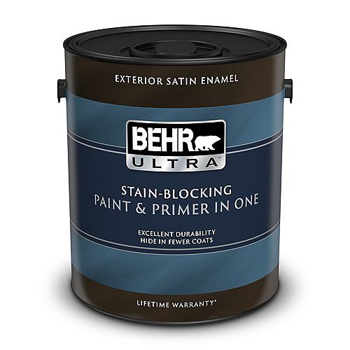 Exterior Satin Enamel Paint & Primer in One - Ultra Pure White, 3.79L