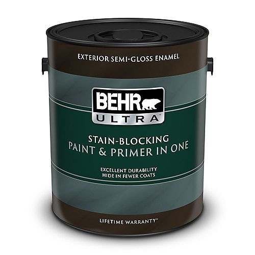 Exterior Semi-Gloss Enamel Paint & Primer in One - Ultra Pure White, 3.79L