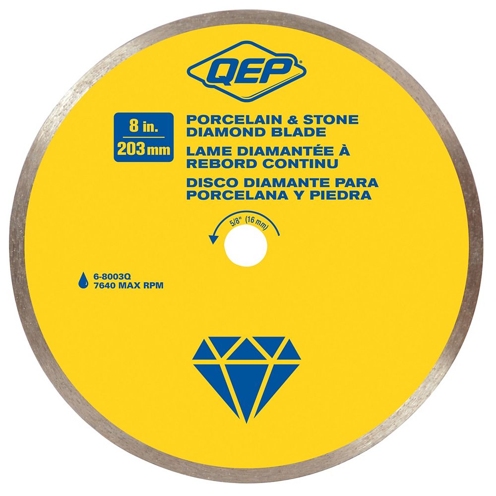 QEP 8 Inches Diameter Continuous Rim Diamond Tile Saw Blade, 5/8 Inches