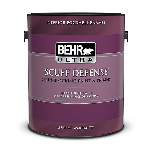 SCUFF DEFENSE Interior Eggshell Enamel Paint & Primer in Ultra Pure White, 3.79 L