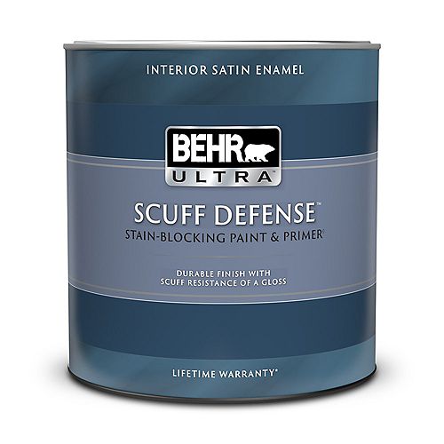 SCUFF DEFENSE Interior Satin Enamel Paint & Primer in Ultra Pure White, 946 ML